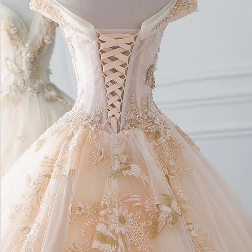 Luxury Sparkly Beading Pearls Wedding Gown