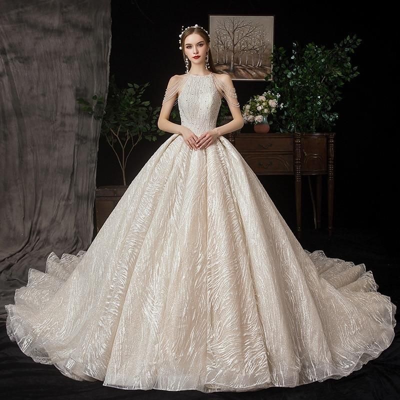Luxurious Shiny Sexy Wedding Gown with Crystal Lace / Beading