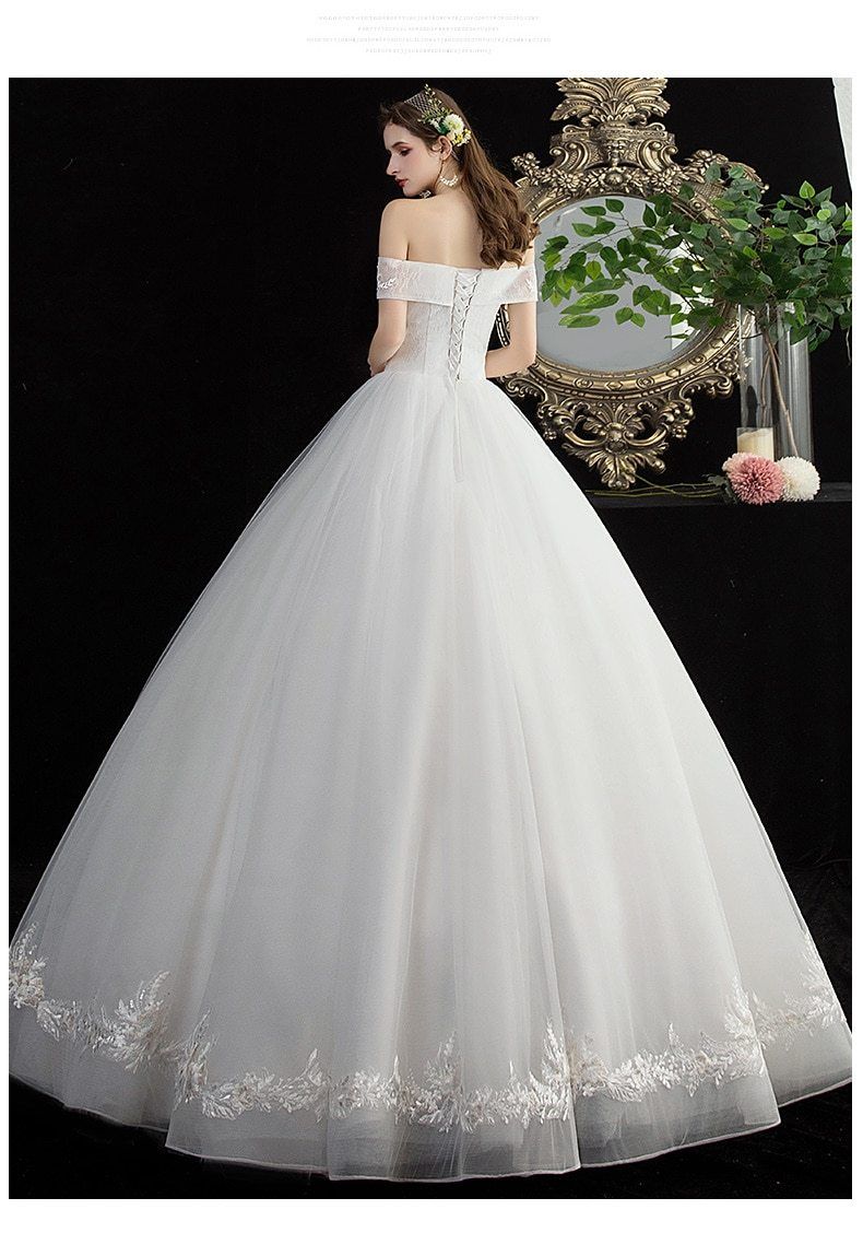 Sexy Off The Shoulder Boat Neck Bridal Gown
