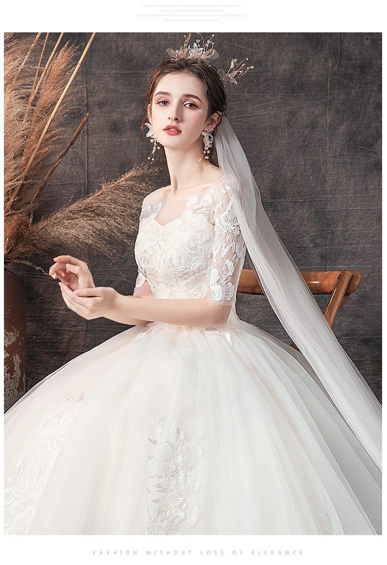 Sexy Wedding Dress Half Sleeve Wedding Gown