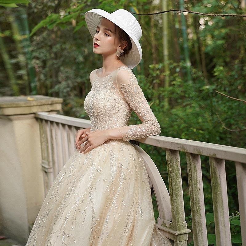A-Line Luxury Appliques Beaded Wedding Gown