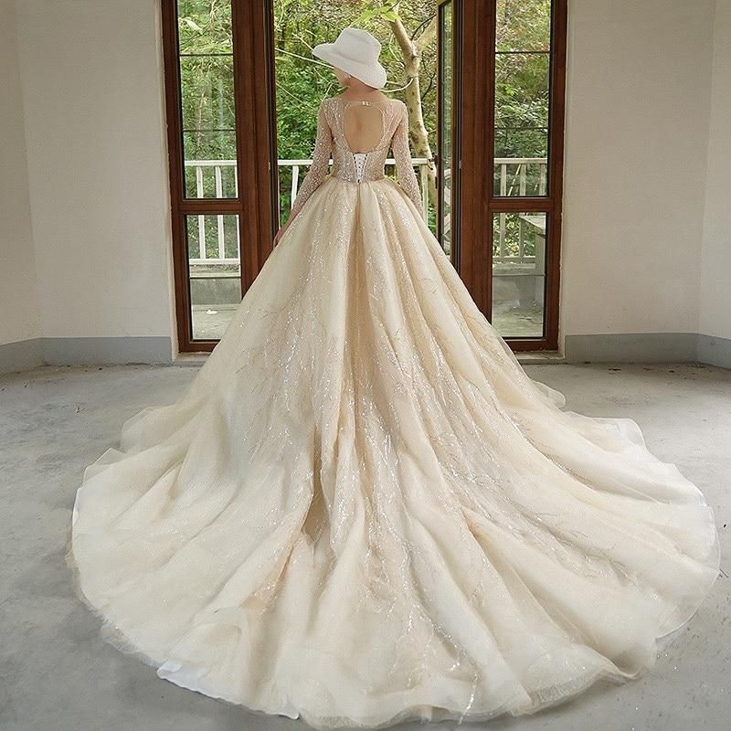 A-Line Luxury Appliques Beaded Wedding Gown