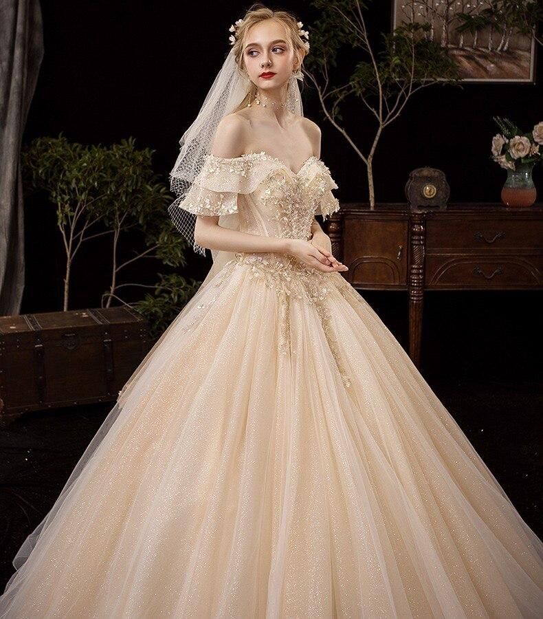Shiny Vintage Wedding Dresses Off Shoulder with Crystal Bead