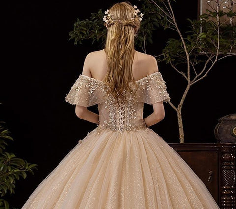Shiny Vintage Wedding Dresses Off Shoulder with Crystal Bead