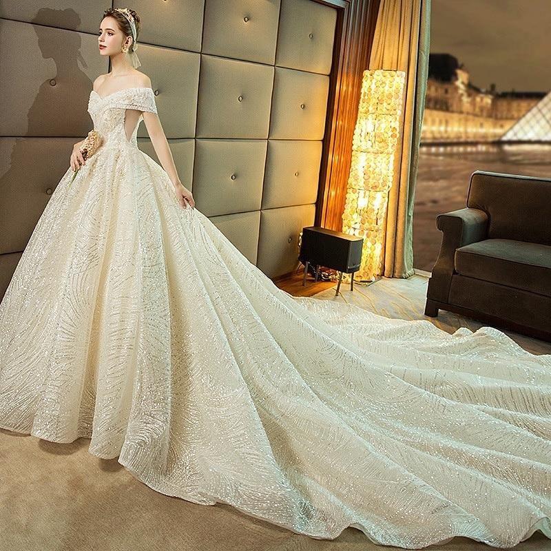 Gorgeous Shiny Wedding Dress Sequins Off the Shoulder Gown