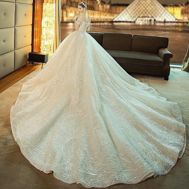 Gorgeous Shiny Wedding Dress Sequins Off the Shoulder Gown