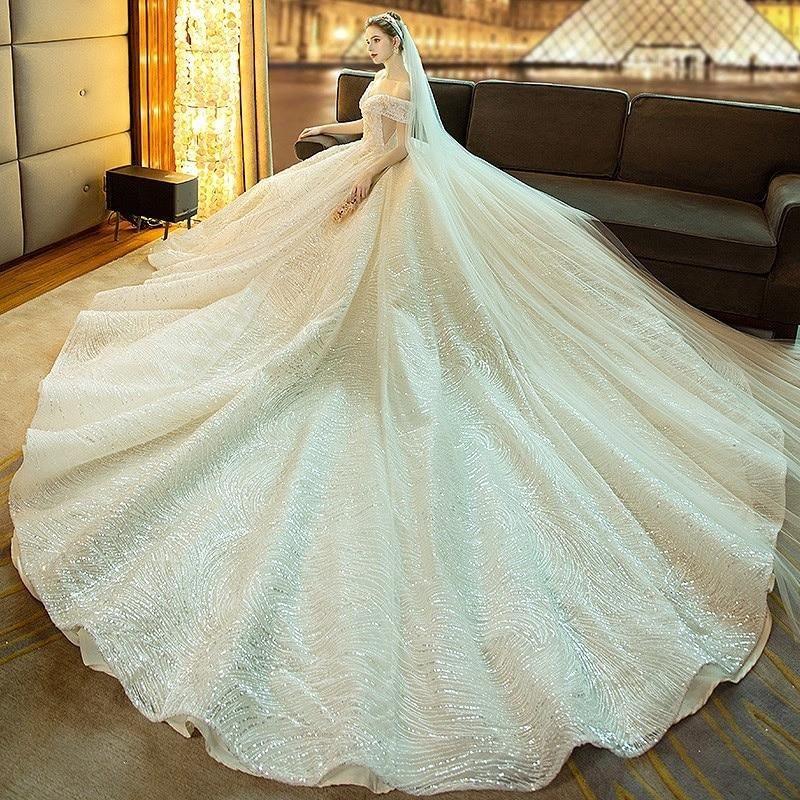 Gorgeous Shiny Wedding Dress Sequins Off the Shoulder Gown