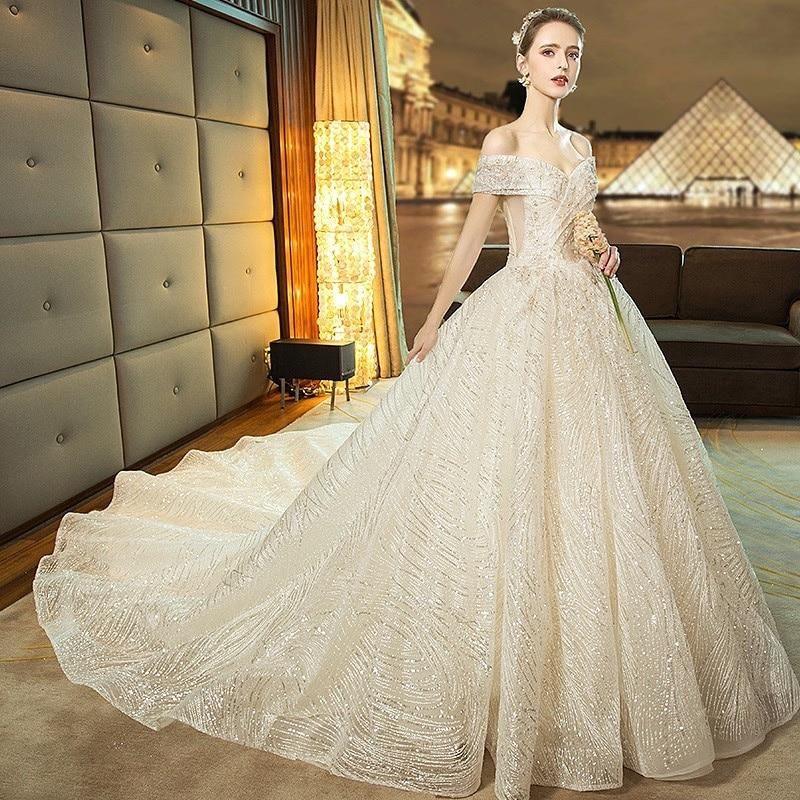 Gorgeous Shiny Wedding Dress Sequins Off the Shoulder Gown