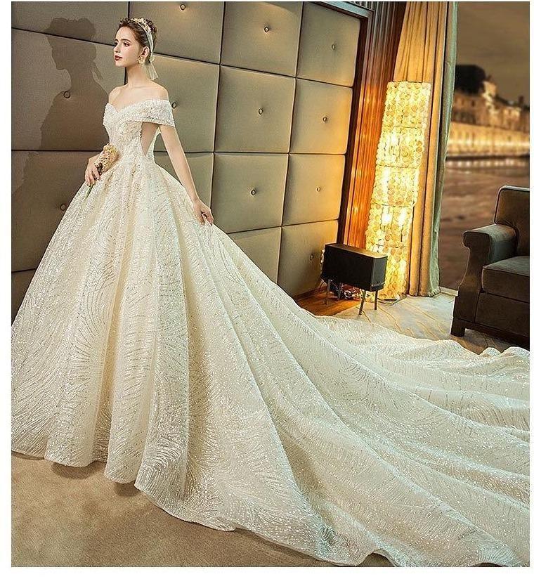 Gorgeous Shiny Wedding Dress Sequins Off the Shoulder Gown