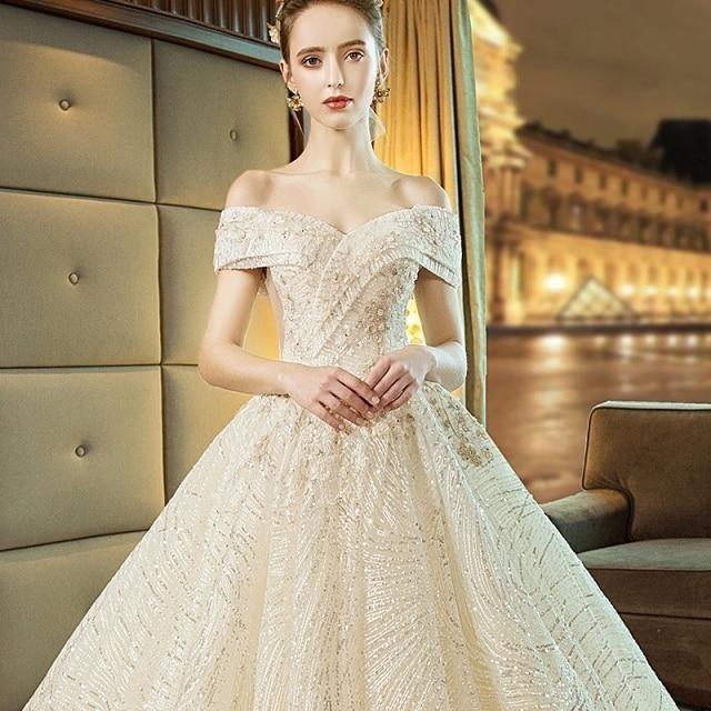 Gorgeous Shiny Wedding Dress Sequins Off the Shoulder Gown