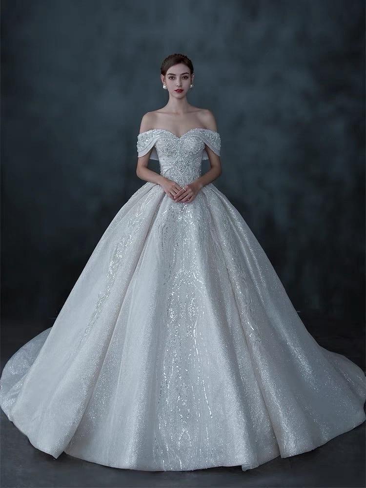 Luxury Wedding Dress Lace Sequins Beaded Crystal Gown