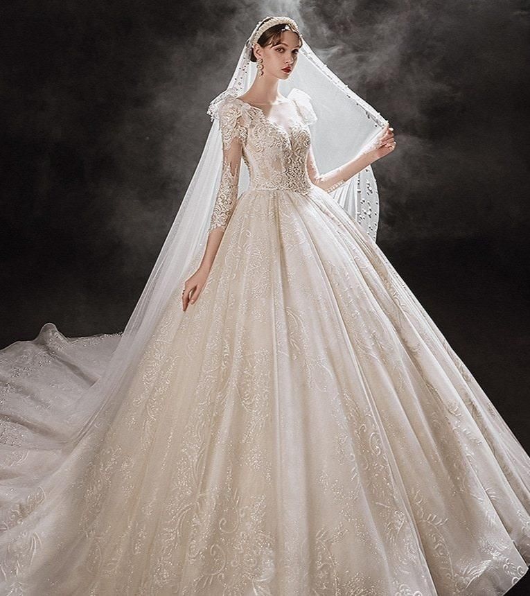 Luxurious Princess Wedding Dresses with Shiny Pearls