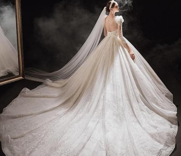 Luxurious Princess Wedding Dresses with Shiny Pearls