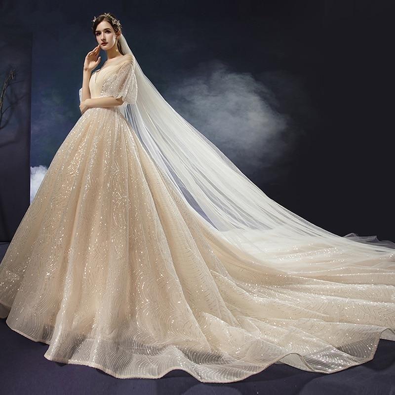 New Shiny Wedding Dress Luxury Beading Lace