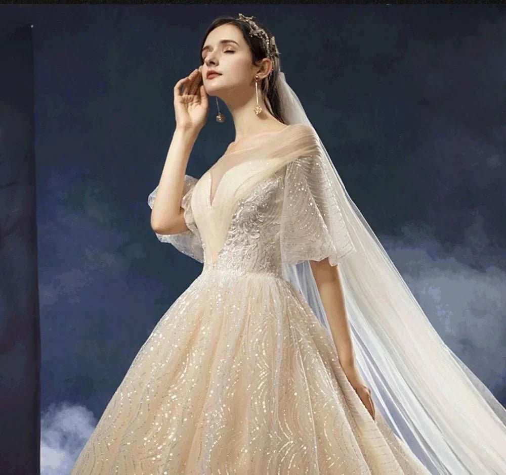 New Shiny Wedding Dress Luxury Beading Lace