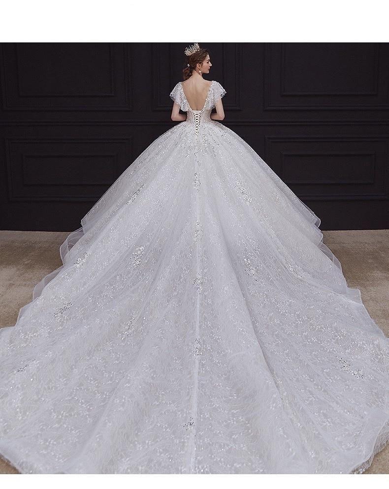Luxury White Wedding Dress with Crystal Beads