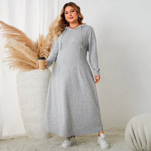 Plus Size Hooded A-Line Casual Dress