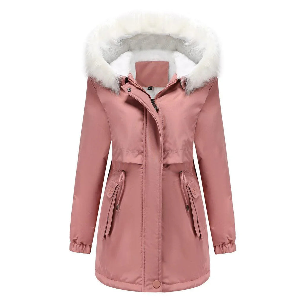 Rachel Velvet Cotton Hooded Detachable Fur Collar Long Sleeve Coat - Vestir en Moda