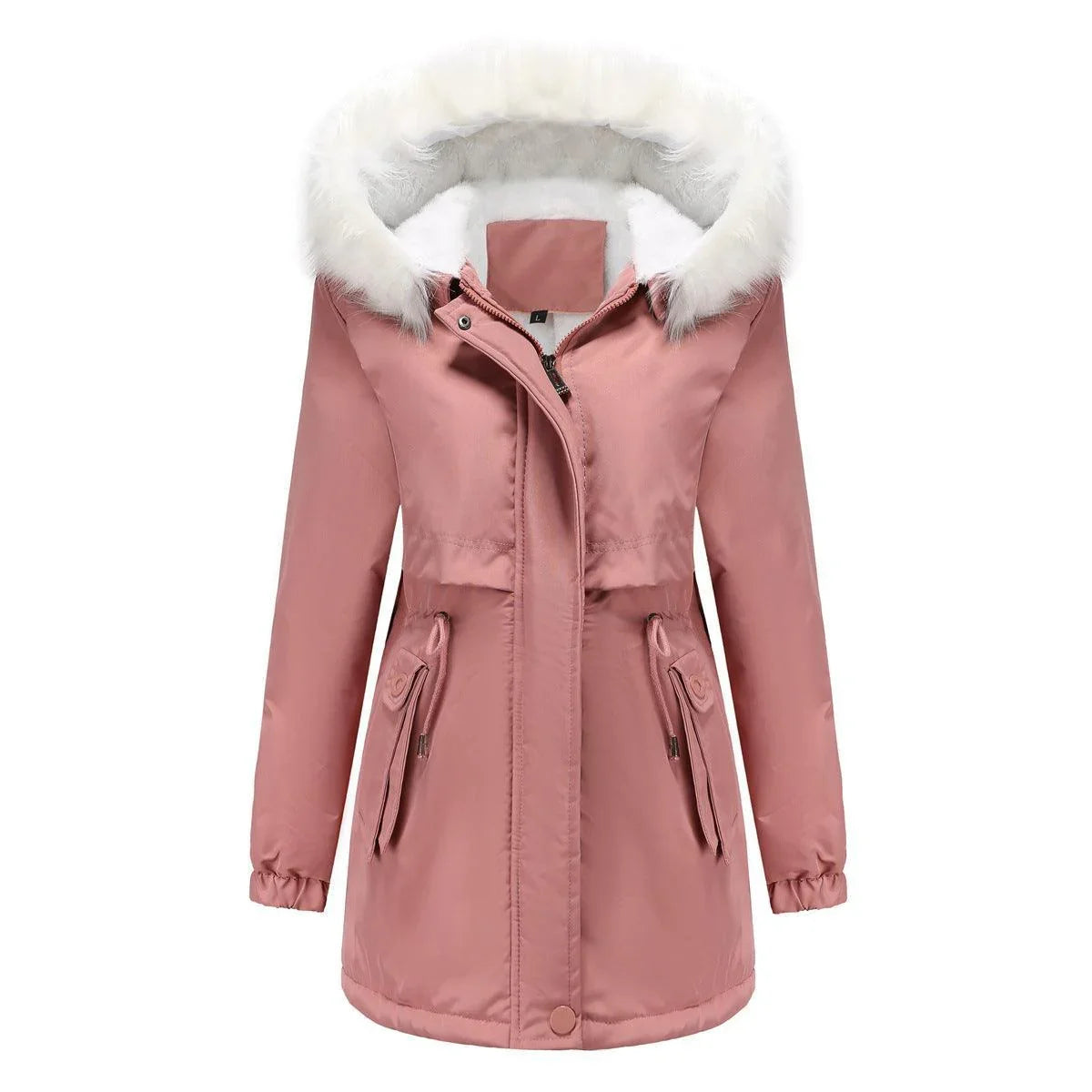 Rachel Velvet Cotton Hooded Detachable Fur Collar Long Sleeve Coat - Vestir en Moda