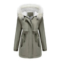 Rachel Velvet Cotton Hooded Detachable Fur Collar Long Sleeve Coat - Vestir en Moda