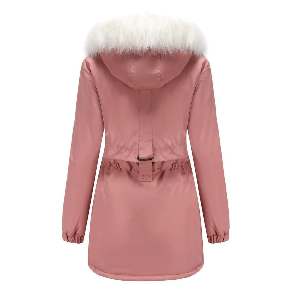 Rachel Velvet Cotton Hooded Detachable Fur Collar Long Sleeve Coat - Vestir en Moda