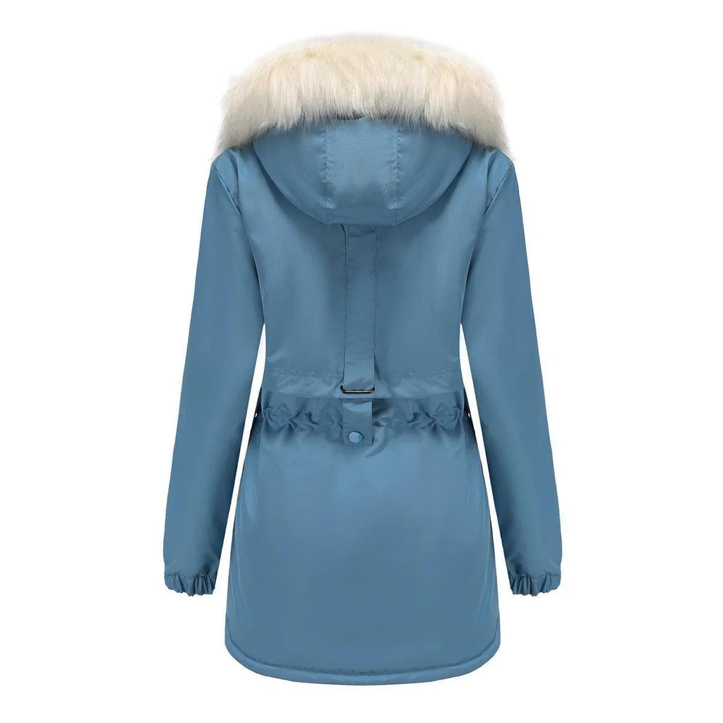 Rachel Velvet Cotton Hooded Detachable Fur Collar Long Sleeve Coat - Vestir en Moda