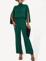 Rafaela Women Solid Color Slit Sleeve Mock Neck Jumpsuits - Vestir en Moda