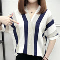 Ramselys Clothing V-neck Stripe Casual Shirt - Vestir en Moda
