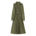 Raquel Women Winter V neck Belt Pleated Dresses - Vestir en Moda