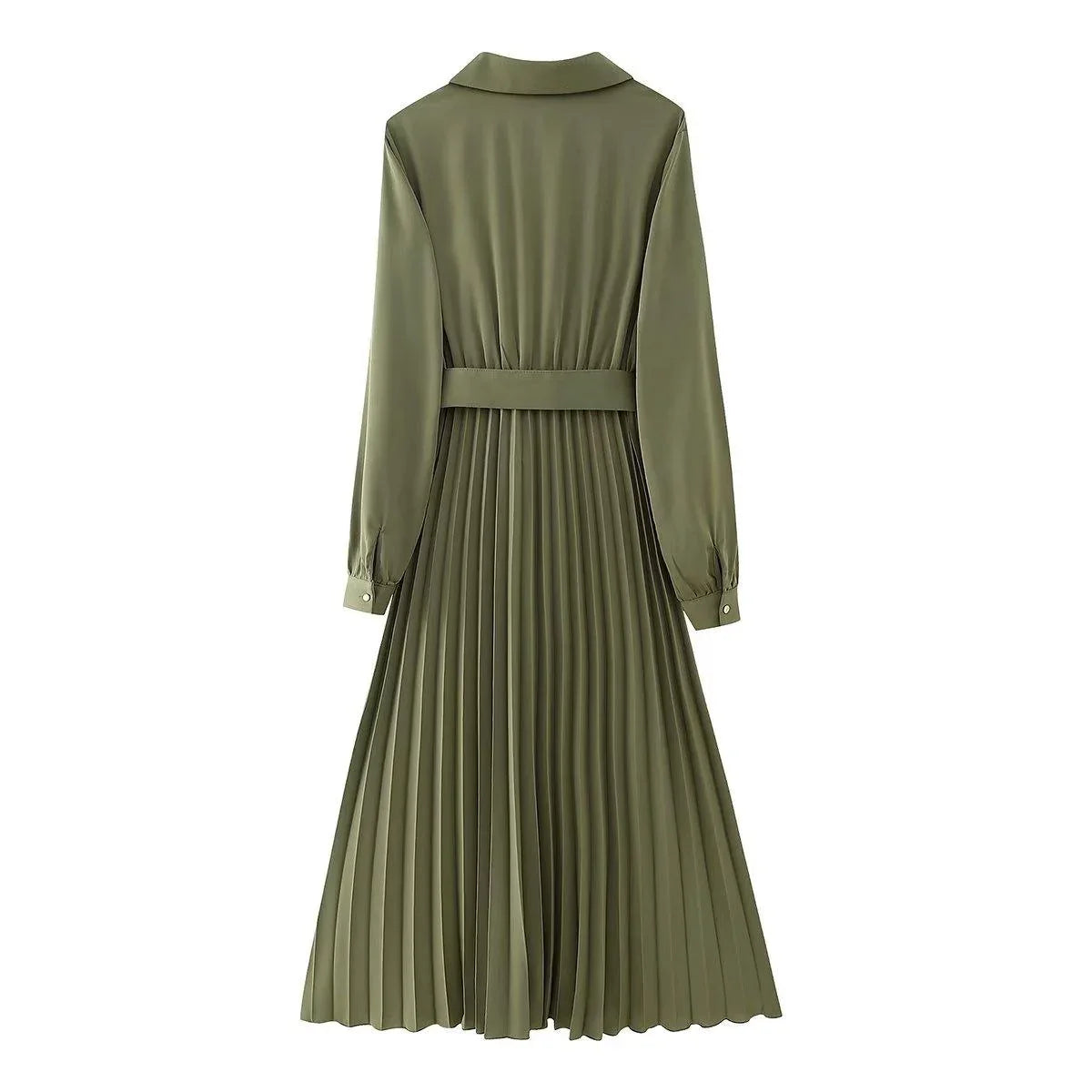 Raquel Women Winter V neck Belt Pleated Dresses - Vestir en Moda