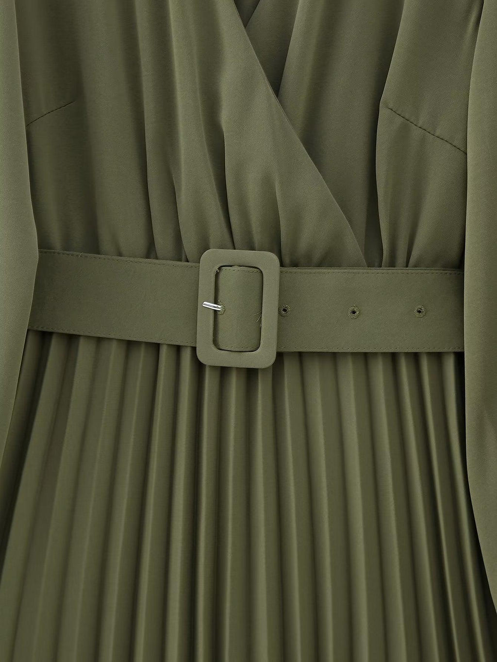 Raquel Women Winter V neck Belt Pleated Dresses - Vestir en Moda