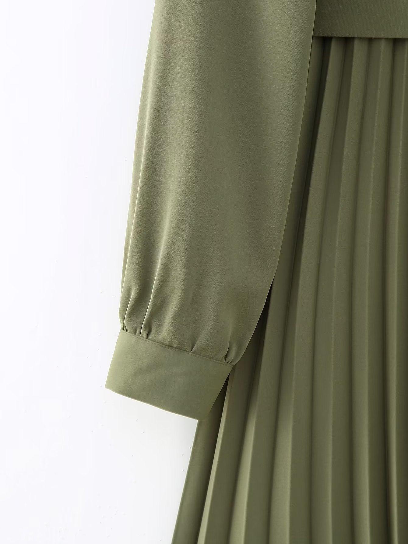Raquel Women Winter V neck Belt Pleated Dresses - Vestir en Moda