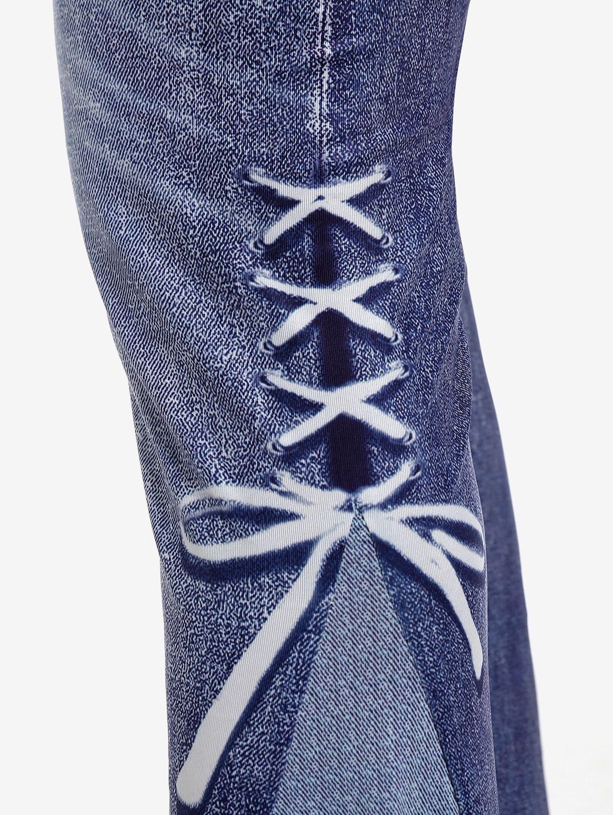 Remi Plus Size Jeans Lace Up Printed Flare Elastic High Waist Denim - Vestir en Moda