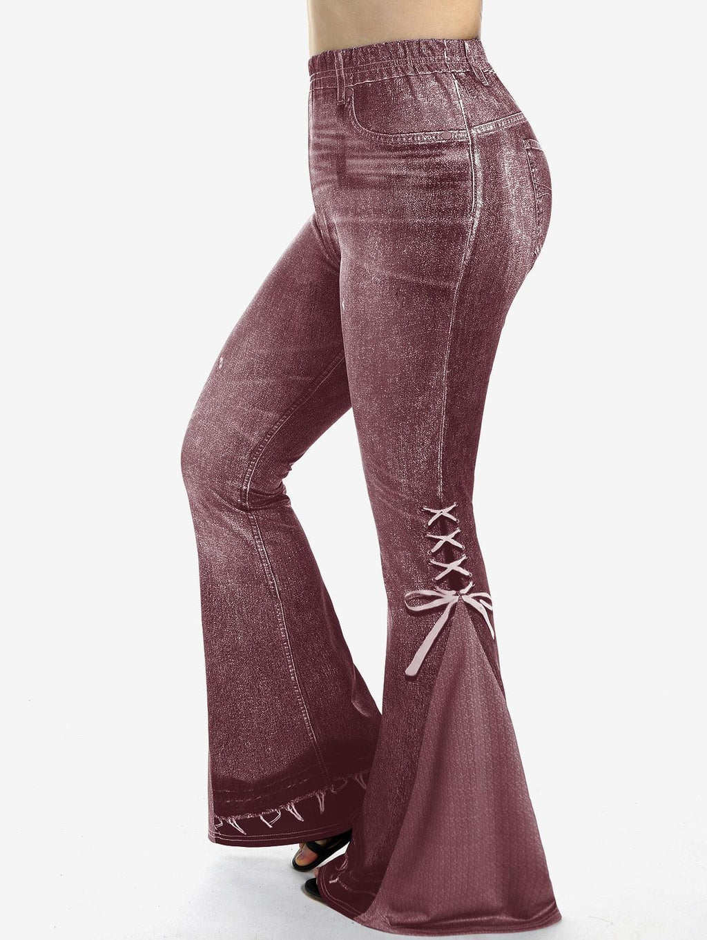 Remi Plus Size Jeans Lace Up Printed Flare Elastic High Waist Denim - Vestir en Moda