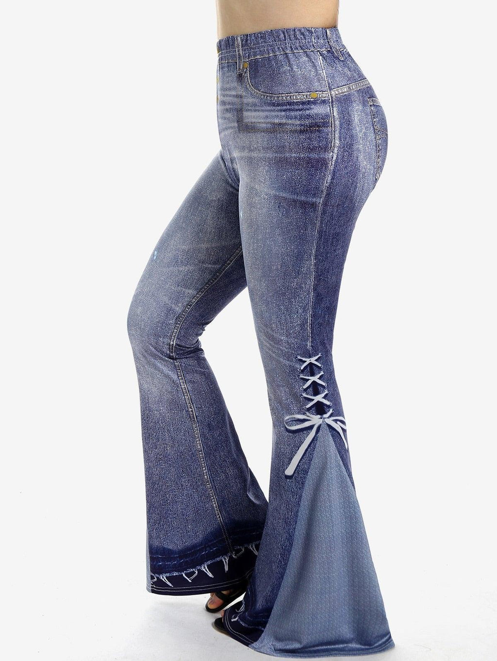 Remi Plus Size Jeans Lace Up Printed Flare Elastic High Waist Denim - Vestir en Moda