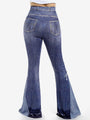 Remi Plus Size Jeans Lace Up Printed Flare Elastic High Waist Denim - Vestir en Moda
