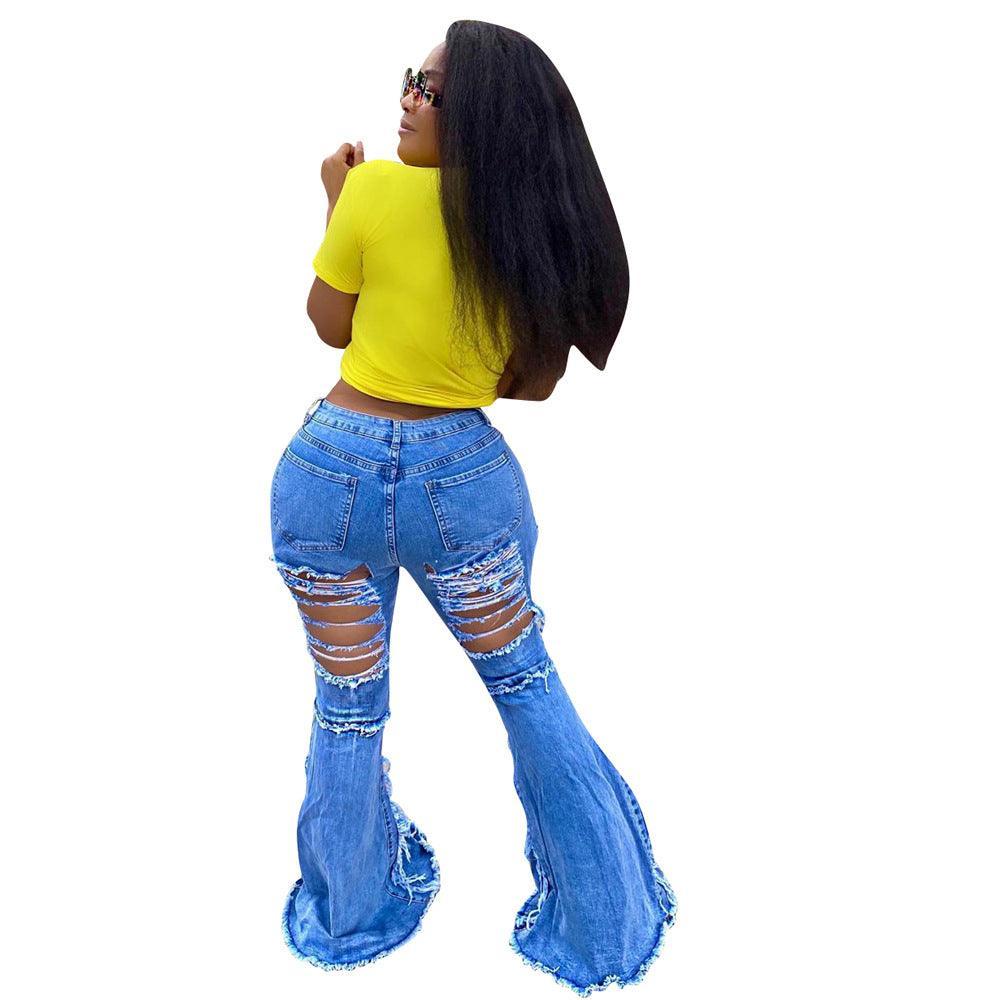 Remy Fashion Tassel Hem Retro Solid Denim Sexy Jeans - Vestir en Moda