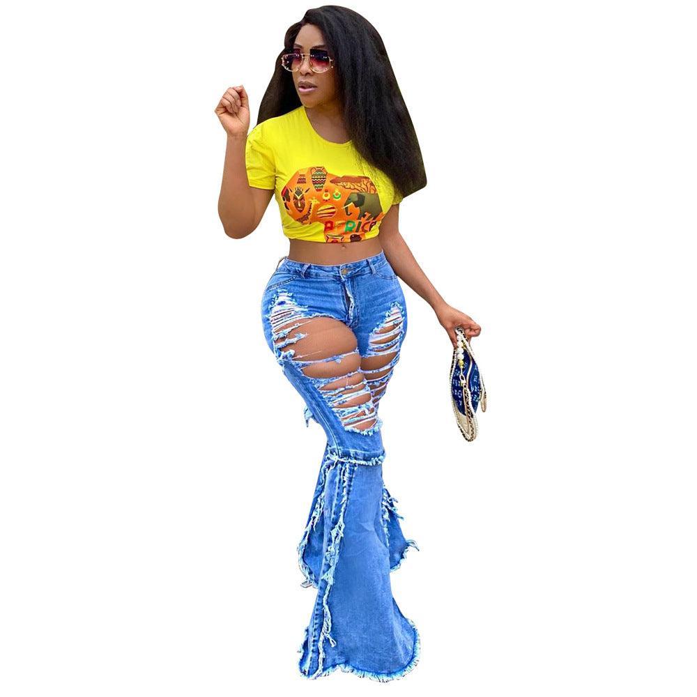 Remy Fashion Tassel Hem Retro Solid Denim Sexy Jeans - Vestir en Moda