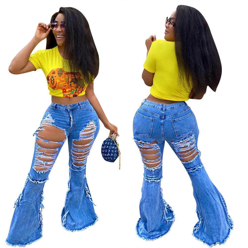 Remy Fashion Tassel Hem Retro Solid Denim Sexy Jeans - Vestir en Moda