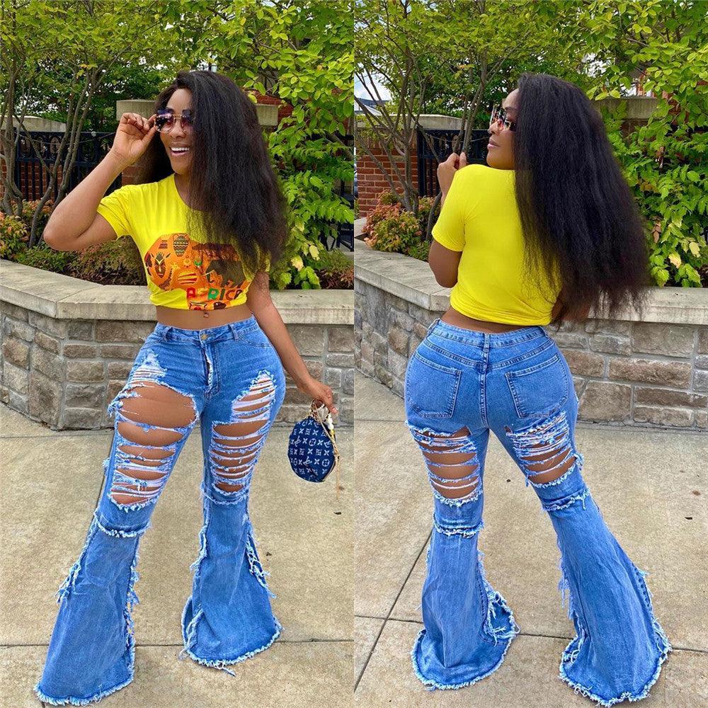 Remy Fashion Tassel Hem Retro Solid Denim Sexy Jeans - Vestir en Moda