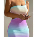 Reyna Ombre One Shoulder Cutout Ribbed Asymmetrical Bodycon Dress - Vestir en Moda
