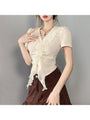Rhea Summer Lacework Pure Color Blouse - Vestir en Moda