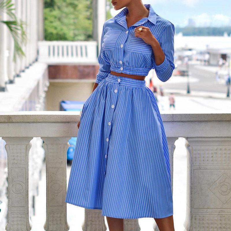 Riley New Stylish Long Sleeves Striped Outfit Two-Piece Sets - Vestir en Moda
