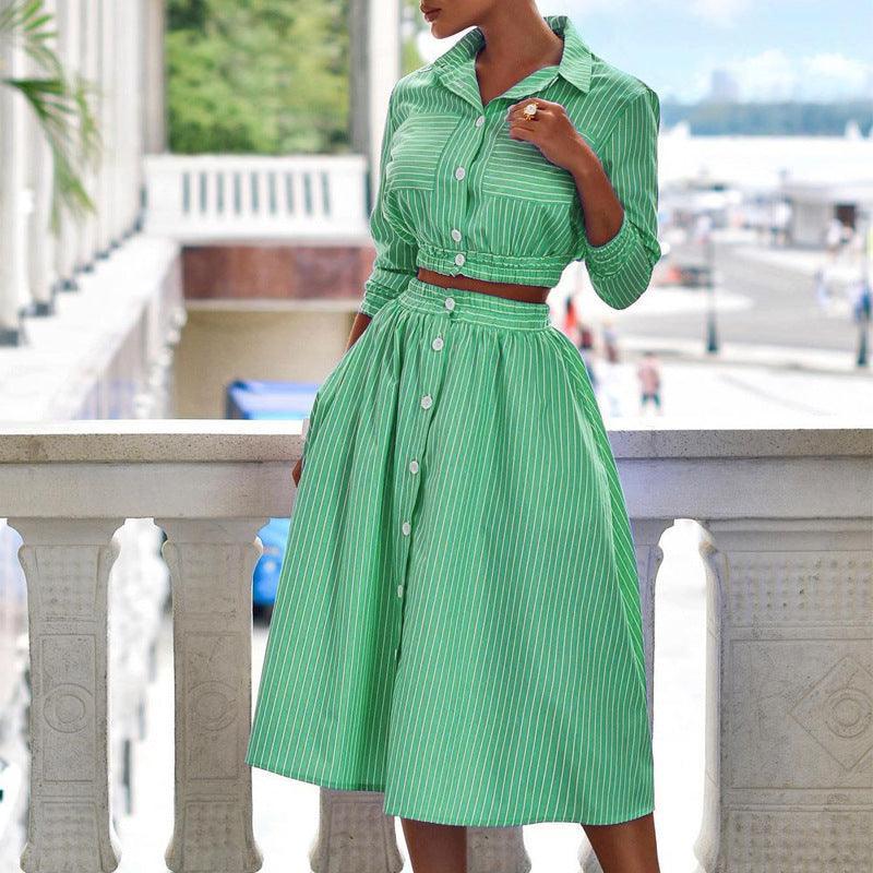 Riley New Stylish Long Sleeves Striped Outfit Two-Piece Sets - Vestir en Moda