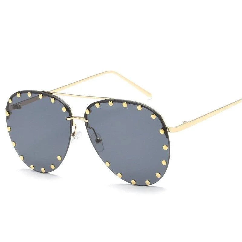 Rimless Luxury Brand Designer Metal Frame Gradient Large Sunglasses - Vestir en Moda