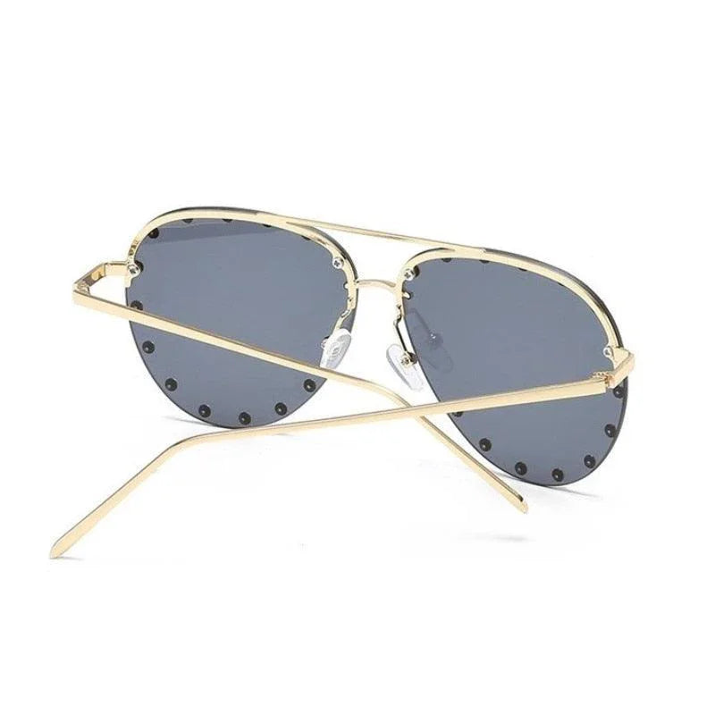 Rimless Luxury Brand Designer Metal Frame Gradient Large Sunglasses - Vestir en Moda