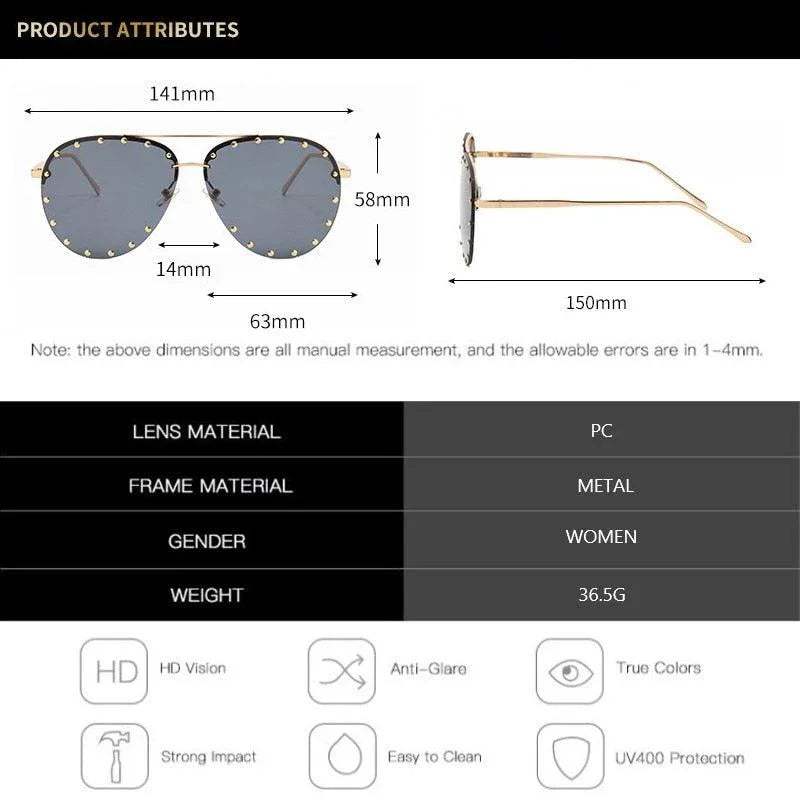 Rimless Luxury Brand Designer Metal Frame Gradient Large Sunglasses - Vestir en Moda