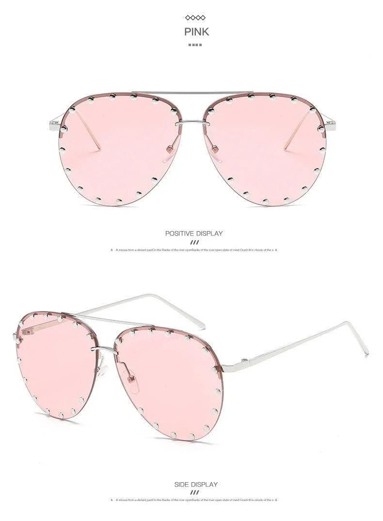 Rimless Luxury Brand Designer Metal Frame Gradient Large Sunglasses - Vestir en Moda