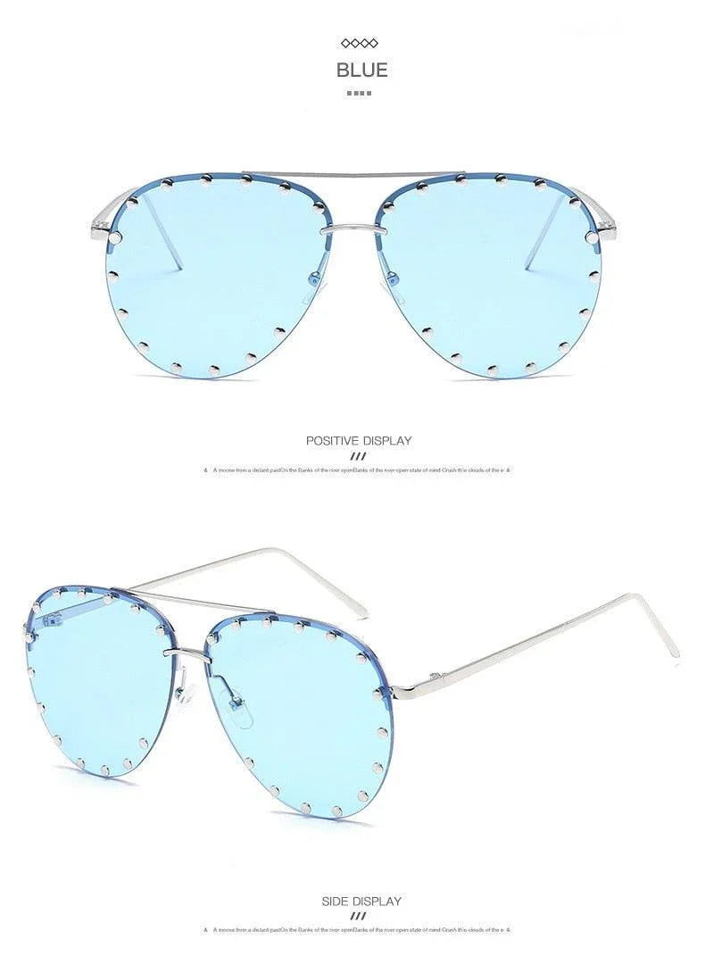 Rimless Luxury Brand Designer Metal Frame Gradient Large Sunglasses - Vestir en Moda