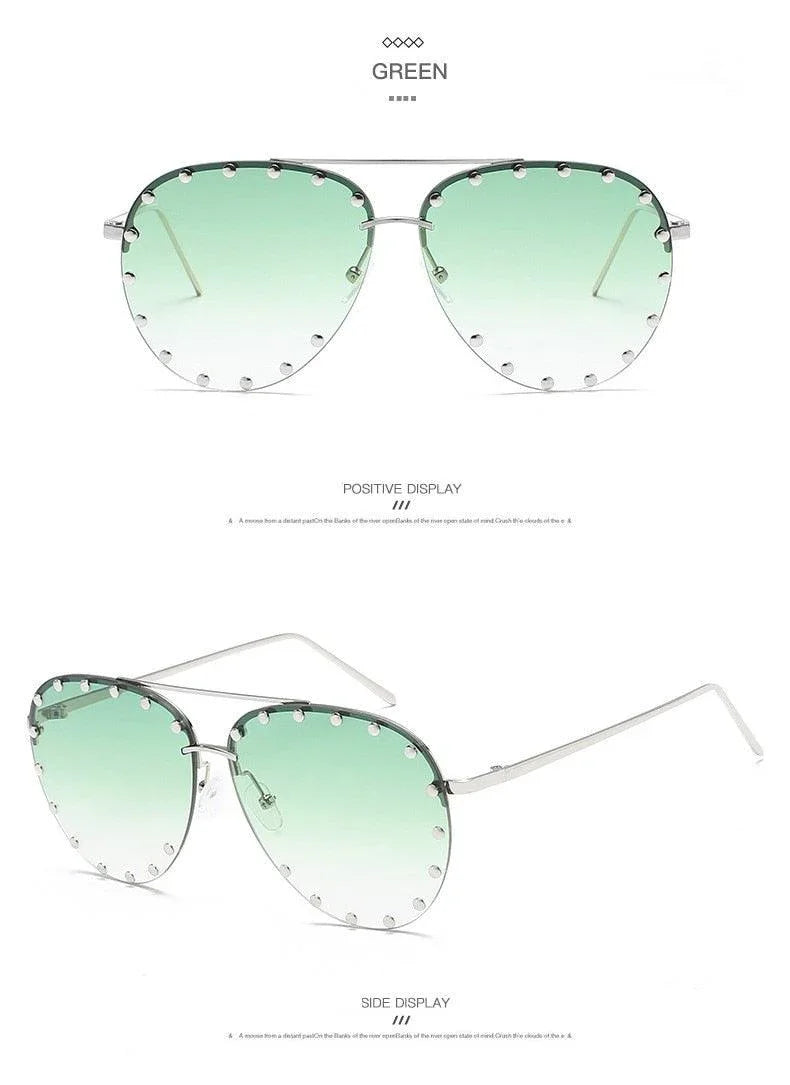 Rimless Luxury Brand Designer Metal Frame Gradient Large Sunglasses - Vestir en Moda